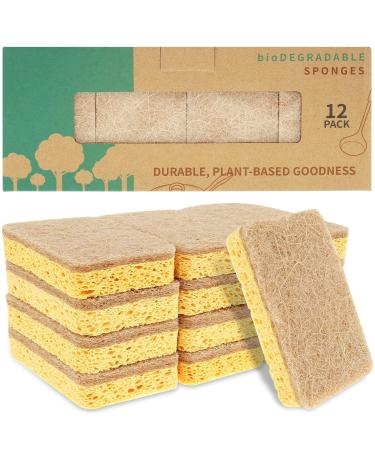 Protoiya 12Pcs Natural Sponges Odor Free Scrub Sponges Non Scratch Scrubber Pads Reusable Efficient Cleaning Kitchen Sponge Breathable Dish Sponge