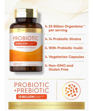 Carlyle Probiotic with Prebiotics & Postbiotics | 25 Billion CFU | 60 Capsules | Supplement for Women & Men | Powder Pills | Vegetarian Non-GMO & Gluten Free - Buy Online on GoSupps.com