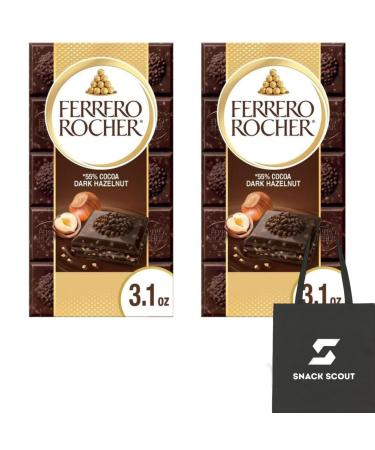 Ferrero Rocher Premium Chocolate Bar Dark Chocolate Hazelnut 3.1 oz Bar (Pack of 2) Bundle With Snack Scout Lunch Bag