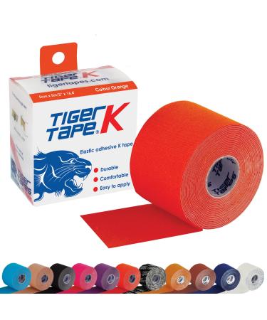 TIGERTAPES - Tiger K Tape - Kinesiology Tape Roll Elastic Therapeutic Muscle Support Tape for Exercise Sports & Injury Recovery - Water Resistant Breathable Latex Free - Orange - 1 Roll (5cm x 5m)
