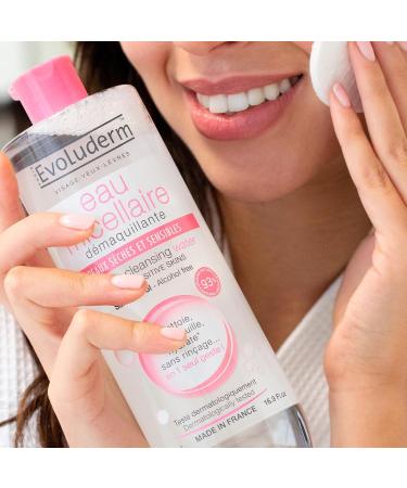 EVOLUDERM - Micellar Cleansing Water for Dry & Sensitive Skin - 250 ml - 93% Natural Origin - Vegan - Made in France - Pack of 3 x 250 ml - Buy Online on GoSupps.com