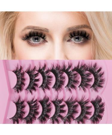 Manzelun False Eyelashes Natural Look 18mm 3D Mink Curl Long Dramatic Wispy Fluffy Faux Eye Russian Strip Lashes 7 Pairs Russian Lashes