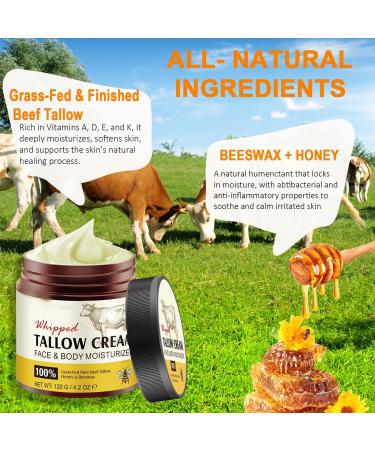 Beef Tallow Skincare Lot de 2 cr mes bio pour le visage et le corps 100 % herbe Fed Beef Tallow hydratation profonde et soin du suif de b uf cr me biologique absorption rapide pour peaux sensibles - Buy Online on GoSupps.com