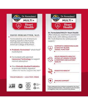 Garden of Life Dr. Formulated Multi+ Heart Health - Fermented Liposomal Multivitamin + Vitamin K2 MK-7 B Vitamins & Probiotics - One a Day for Cardiovascular & Blood Vessel Function 30 Capsules - Buy Online on GoSupps.com