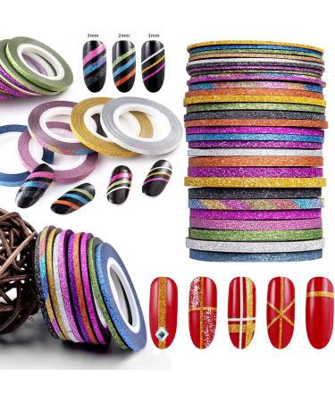 Matte Nail Art Striping Tape Set - 37 Rolls in Gold, Silver, and Black - 1mm, 2mm, 3mm Lines for Design - Nail Decals and Strips - Buy Online on GoSupps.com