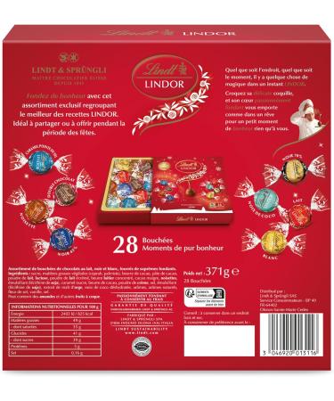 Lindt - Bo te Partage LINDOR - Assortiment de Chocolats au Lait Blancs Noir 70% Noix de Coco Double Chocolat Caramel Pointe de Sel Noisettes et Noir 45% - C ur fondant - Id al pour No l 371g Bo te Partage 371g - Buy Online on GoSupps.com