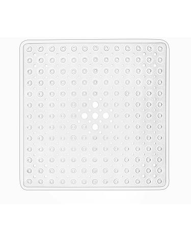 YINENN Shower Mat Square Bathroom Mats 21 x 21 inches with Suction Cups and Drain Holes, Non Slip and Washable for Showers (Clear)