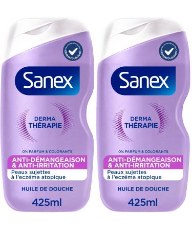 SANEX-Derma Th rapie-Huile de douche anti-d mangeaisons et anti-irritations pour les peaux sujettes l ecz ma atopique-moins d' irritations apr s 3 jours d'utilisation-complexe d acides amin s-425 ML Violet 425 ml (Lot de 2)