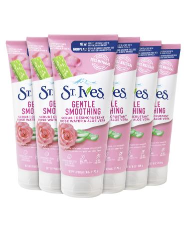 St. Ives Gentle Smoothing Face Scrub Our Gentlest Scrub Yet Rose Water & Aloe Vera Made with 100% Natural Exfoliants, Paraben Free, Oil-Free, Dermatologist Tested 6 oz 6 Count rose water and aloe vera 6 Count (Pack of 1)