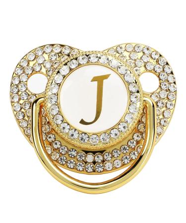 Bling Pacifier for Newborns - Soft Printed Baby Pacifier with Dust Cover (Letter J) - International Shipping Available - Buy Online on GoSupps.com
