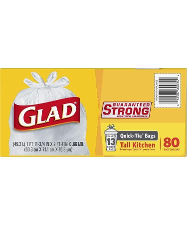 GLAD Tall Quick-Tie Trash Bags - 13 Gallon White, 80 Count - Buy Now - Buy Online on GoSupps.com
