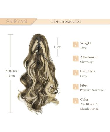 Gairyan Ponytail Extensions 45cm - Claw Clip In Braid Wavy Synthetic Hair for Women | Ashblond & Bleaching Blonde - Buy Online on GoSupps.com