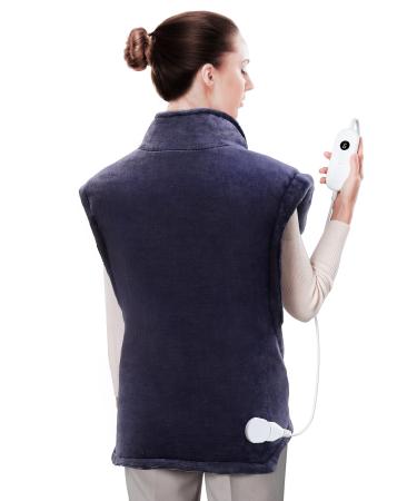Heating Pad for Neck and Shoulders, EVAJOY 35 x 27 Extra Large Back Pain Relief Electric Heating Wrap, Dry & Moist Heat Therapy, 6 Temperature Settings, Machine Washable, 2 Hours Auto Shut-Off Blue&purple