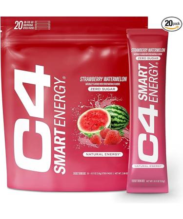 C4 Smart Energy Powder Stick Packs - Sugar Free Performance Fuel & Nootropic Brain Booster, Coffee Substitute or Alternative | Strawberry Watermelon - 20 Count