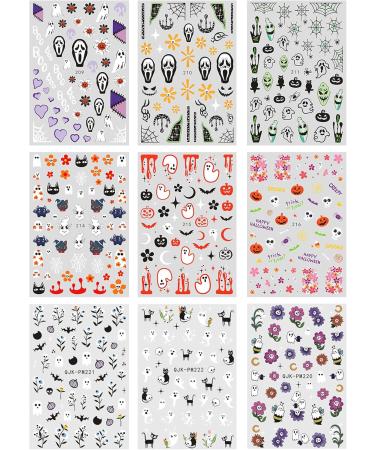 JMEOWIO 9 Sheets Halloween Nail Art Stickers Decals Self-Adhesive White Star Nail Supplies Nail Art Design Decoration Accessories - Buy Online on GoSupps.com