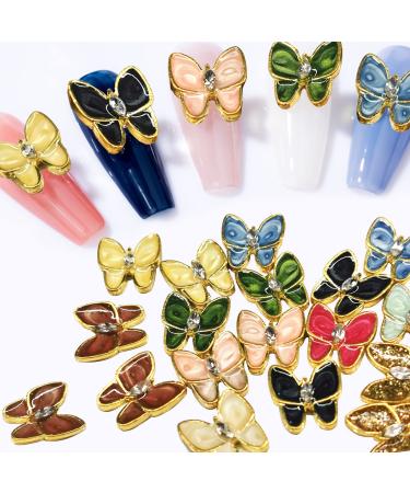 Kalolary 20 Pcs 3D Butterfly Nail Charms Rhinestones for Nail, Diamonds Nail Art Metal Gems Glitter Decor Crystal Nail Charms Design Nail Accessories