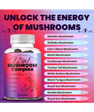 Mushroom Gummies Magic Mushroom Gummies for Adults 12 in 1 Mushrooms Complex Support Cognitive Function Immune Health & Energy 1bottle - Buy Online on GoSupps.com