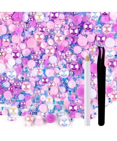 Astaron 50 g Mix street stones with a flat back half pearls for tinkering mixed size 3 mm-10 mm rhinestones with a flat back for cups cups nail art shoes (pink-purple series)) - Buy Online on GoSupps.com