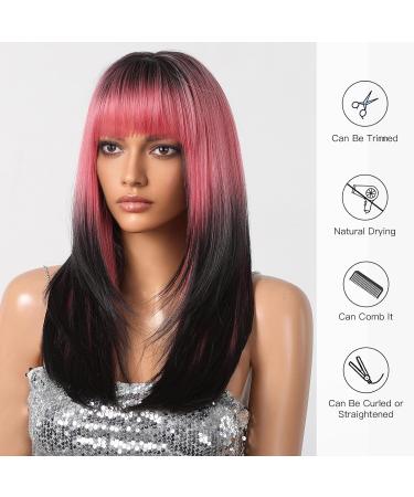 Testar Pink Black Wigs for Women | Long Straight Pink Ponytail Heat-Resistant Synthetic Fiber Hair for Daily Use - Buy Online on GoSupps.com