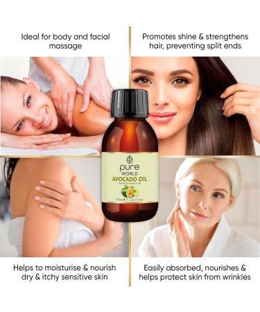 Pure World Natural Avocado Oil 100ml - 100% Pure Cold Pressed Premium Quality - Buy Online on GoSupps.com