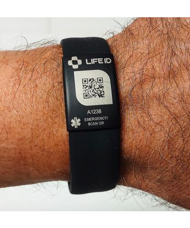 LIFE ID Pin-Tuck Medical Alert Bracelet | Free Online Profile | Fits 5-9 Wrists | Recycled Packaging | Black/Charcoal - Buy Online on GoSupps.com