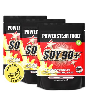 Powerstar Soy 90+ |3kg soy-protein isolate without sugar additive |Made in Germany |Genetic engineering unchanged |3x1000g plant-based protein powder with 93% protein i.tr.|Vegan & Lactose -free |Banana banana 1 kg (3 pack)