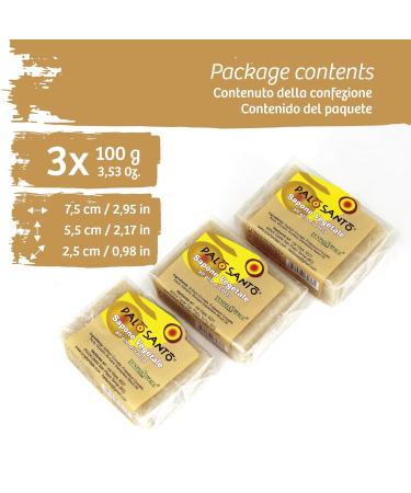 3 Palo Santo Soaps with essential oil - 3 x 100 gr - Tonic Energizing Purifying Emollient - Buy Online on GoSupps.com
