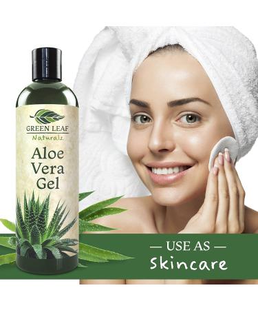 Green Leaf Naturals Organic Aloe Vera Gel - 100% Pure | Natural Skin Care for Face, Hair & Sunburn Relief | Daily Moisturizer & Aftershave Lotion - 8oz - Buy Online on GoSupps.com