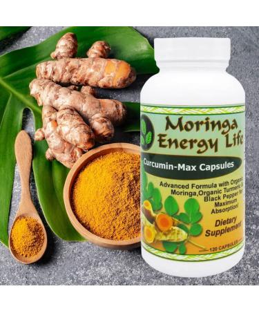 Moringa Energy Life Curcumin Max Turmeric Plus Moringa Capsules with Black Pepper 120 Count 500 mg per Capsule - Buy Online on GoSupps.com