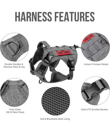 OneTigris Tactical Dog Vest | MOLLE Service Dog Harness | 1000D Nylon | Large | Grey - Ideal for Training & Outdoor Adventures - Buy Online on GoSupps.com