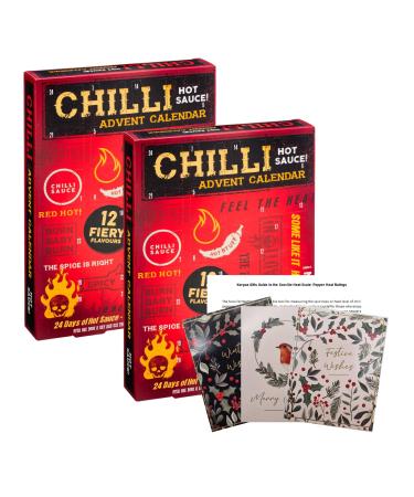 Chilli Advent Calendar 2023 Bundle - 2x Hot Sauce Advent Calendar with Korpas Gifts Heat Scale Guide and Festive Tags