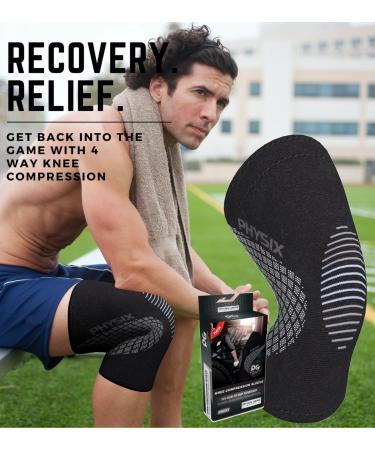 Physix Gear Knee Braces for Women & Men - Best Compression Knee Sleeves - Knee Compression Sleeve for Weightlifting Knee Brace Sleeve Running Athletic Knee Sleeve Knee Support for Men & Women Medium Black/Grey - (Single) - Buy Online on GoSupps.com
