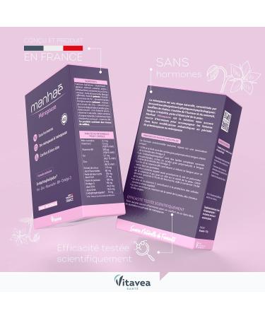 Vitavea Manha Menopause Dietary Supplement without Hormones Comfort & Well-Being During Menopause Folic Acid Omega 3 Zinc Iron 90 Capsules 3 Months Made in France - Buy Online on GoSupps.com