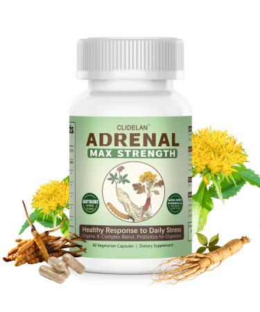 Adrenal Support Supplements for Daily Balance Supports Stress Relief with Adaptogens Herbs (Rhodiola, Ginseng, Cordyceps), Organic B-Complex & Probiotics for Stress, Fatigue & Energy, 60 Capsules
