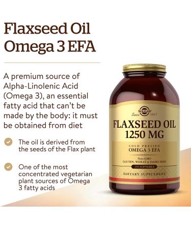 Solgar Flaxseed Oil 1250 mg - 250 Softgels for Heart & Health Support - Buy Online on GoSupps.com