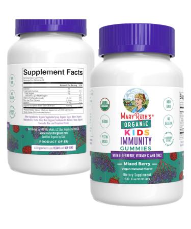 MaryRuth's Kids Immune Support Gummies | USDA Organic | Vitamin C Zinc and Elderberry Gummies | Immune Support for Kids Ages 4+ | Vegan | Non-GMO | Gluten Free | 60 Count Kids Immunity Gummies