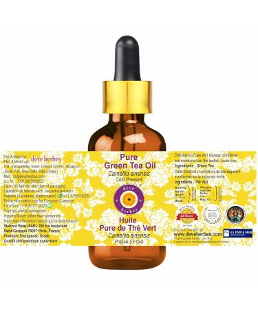 Deve Herbes Pure Green Tea Oil (50ml) - Therapeutic Grade Cold Pressed No Fragrance Natural Essential Oil with Glass Dropper - Buy Online on GoSupps.com