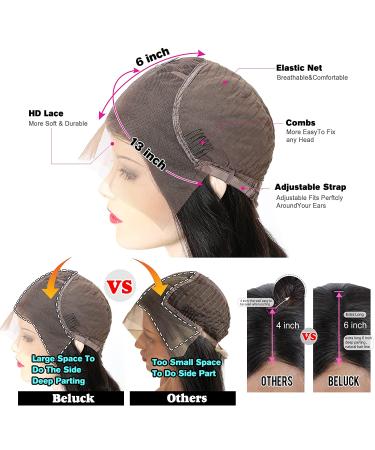 24 Inch Body Wave Frontal Lace Front Wig - HD Transparent Lace, Pre Plucked, Glueless - Natural Color - Bleached Knots - 13x6 Lace Front Human Hair Wig (24 Inch) - Buy Online on GoSupps.com