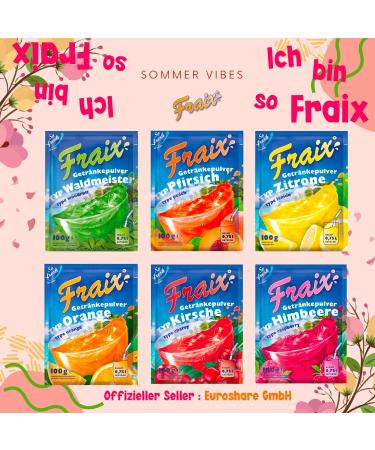 Fraix Powdered Drink 6 Mixed Varieties (30 x 100g) - Value Pack - 5 Packs Each - Flavors - Raspberry Cherry Orange Peach Forest Master Lemon - Buy Online on GoSupps.com