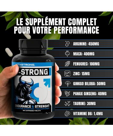 Vitastrong Vitality Complex - 120 G lules T-Strong avec Arginine Taurine Maca Fenugrec Ginseng Ginkgo Zinc Vitamine B6 - nergie Bien- tre Masculin et Soutien la Performance - Buy Online on GoSupps.com