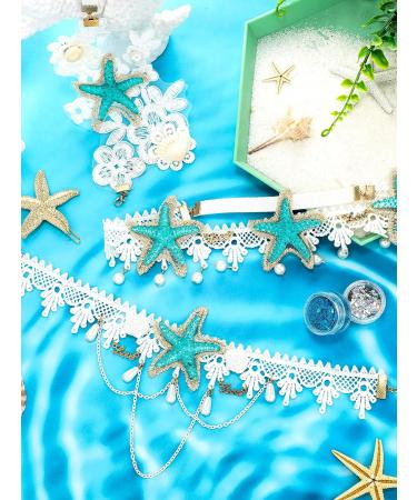 Dingion 6-Piece Halloween Mermaid Hair Accessories Set - Starfish Shell Headband, Necklace, Arm Bracelet, Band Clip, Sequin Body Glitter - Women/Girl Costume Supplies (White) - Buy Online on GoSupps.com