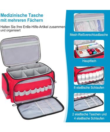 Jamiukro Medical Organizer Bag | Tasch Empty Emergency Travel Storage for Nurses | Pill Bottle Organizer & Medication Travel Bag - Red - Buy Online on GoSupps.com