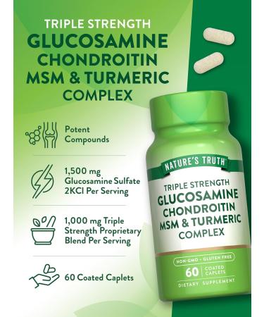 Nature's Truth Glucosamine Chondroitin MSM Complex | 60 Caplets | with Turmeric | Triple Strength Formula | Non-GMO and Gluten Free Supplement - Buy Online on GoSupps.com