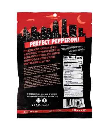 Louisville Vegan Jerky - Perfect Pepperoni 3 oz (Pack of 1) | Vegetarian & Vegan-Friendly - Non-GMO Soy Protein - 270 Calories - Gluten-Free Ingredients - Buy Online on GoSupps.com