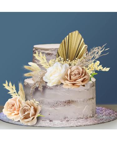 28 Pcs Vintage Boho Rose Cake Topper Kit - Dried Faux Flower Decor for Bohemian Wedding, Bridal, Baby Shower, Birthday Party Supplies - Buy Online on GoSupps.com