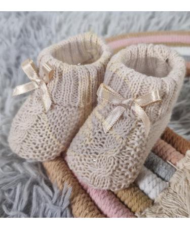 Royal Icon Newborn Baby Booties with Bow | Soft Knitted Bootees for Babies | 0-3 Months | Indoor & Outdoor Use | White Coffee RI354 - Buy Online on GoSupps.com