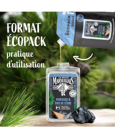  Le Petit Marseillais Le Petit Marseillais | Men's Mineral & Cedarwood Shower Gel Refill (ecopack of 500ml) 4-in-1 formula body hair face & bea - Buy Online on GoSupps.com