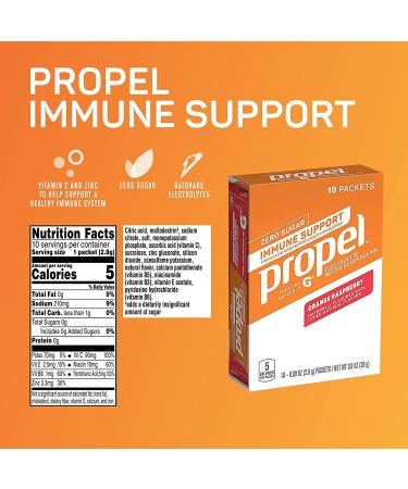 Propel Immune Support Powder Packets - Orange Raspberry (120 Pack) | Vitamin C + Zinc | Immune System Boost | 10 Count (Pack of 12) - Buy Online on GoSupps.com