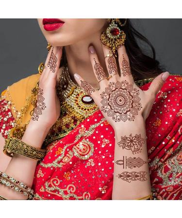 Brown Henna Temporary Tattoo Stickers - 6 Sheets for Women - Waterproof and Removable Fake Tattoos - DIY Body Art for Face, Arms, Legs - Sexy Lace Design - Buy Online on GoSupps.com