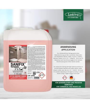 Buy Lorito Sanifix 10L Concentrate - Powerful Sanitary Cleaner & Limestone Remover for Shower Sink & Bathroom - Ideal for Ceramic Glass & Plastic - Buy Online on GoSupps.com